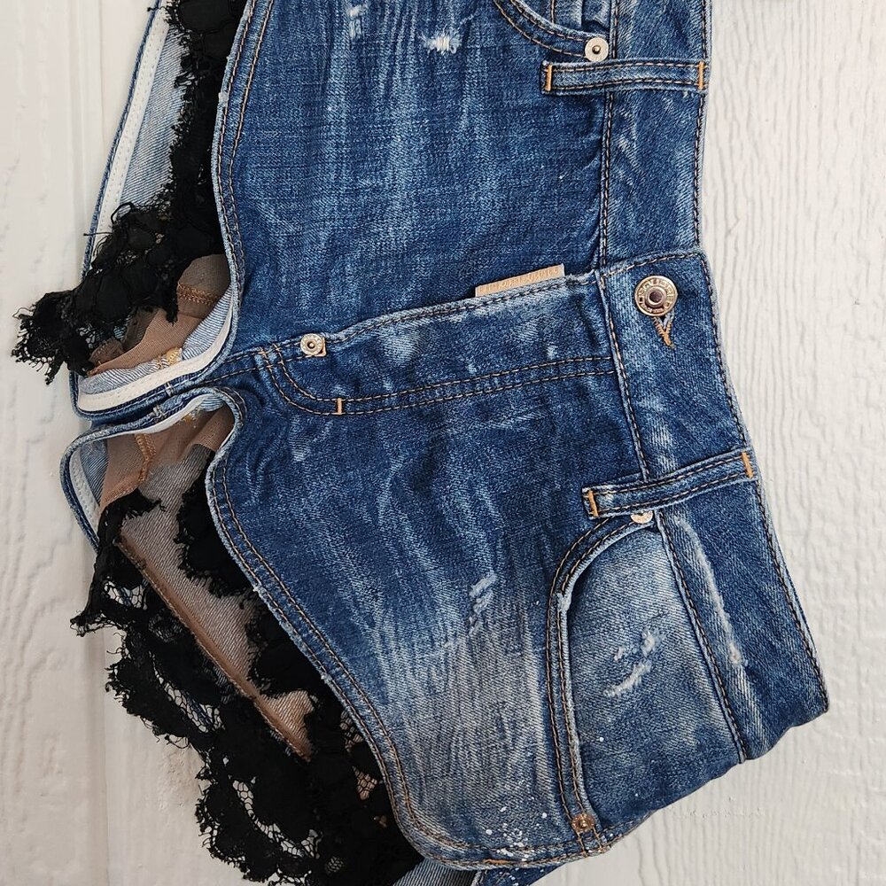 DSQUARED2 Denim Mini Shorts w/ Lace Lining